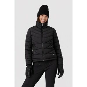 ROXY Christal Black Puffer Jacket XS Packable Hood Zip Lightweight